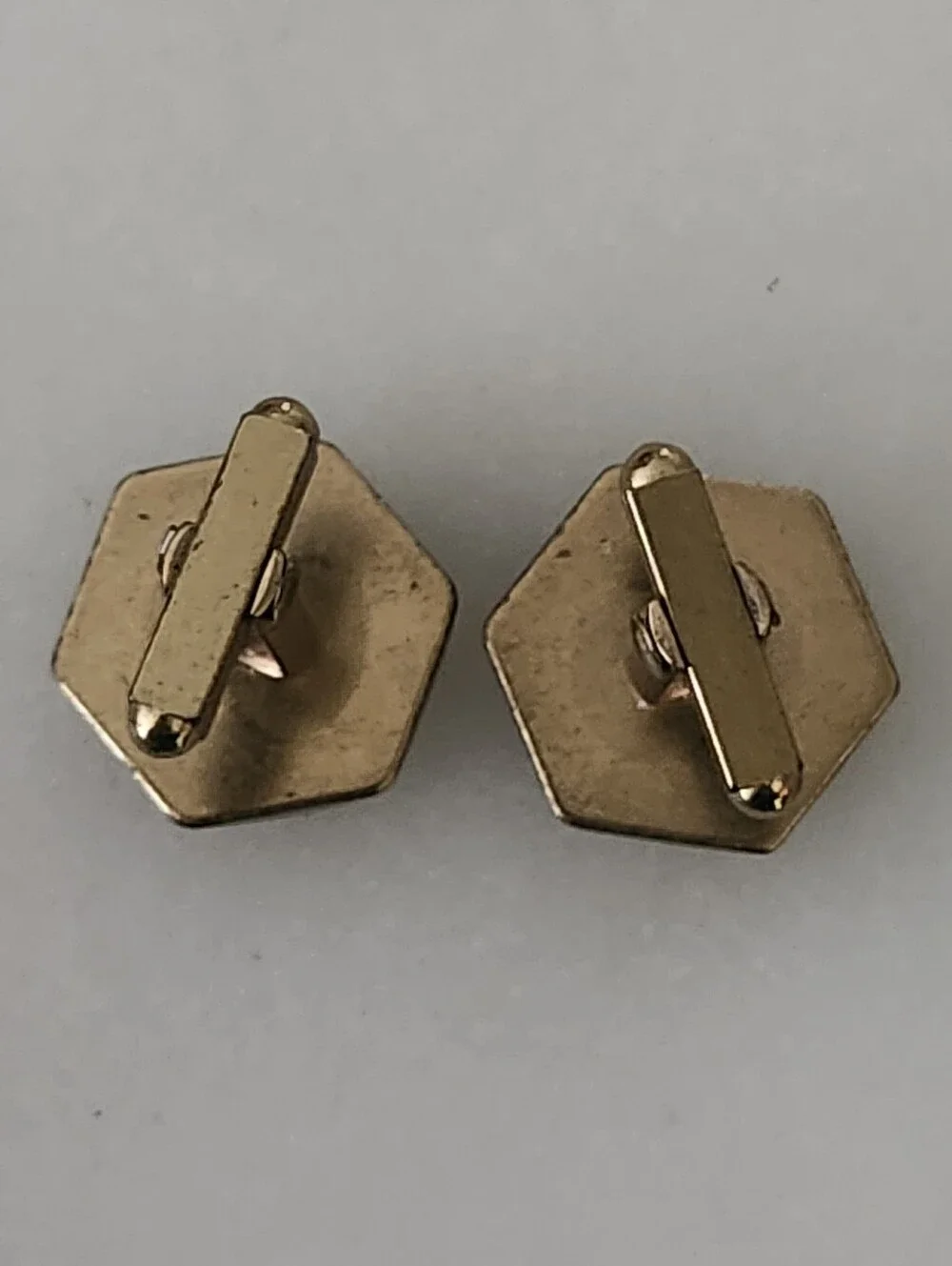 Vintage Gold Tone Black Onyx Hex Cufflinks